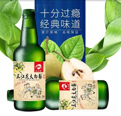 三江龙大白梨碳酸饮料玻璃瓶汽水330ml